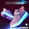 KSYVUCRD Kids Roller Skating Shoes LED Glow USB Charging Scalable Four Wheel Shoes Suitable for Roller Skating Beginner Boys Girls Birthday Gift,Pink Little Kid Size 13 view 3
