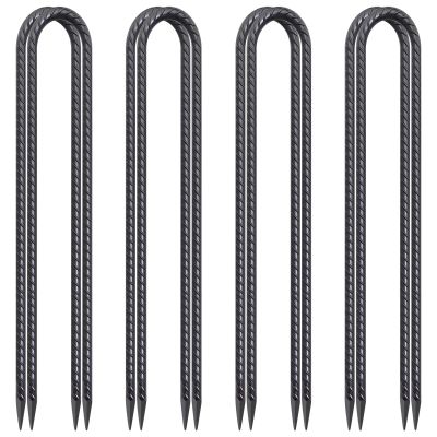 24 Inch Trampoline Stakes High Wind, 3/8 Inch Diameter Rebar Tent Anchors 8 Pack Heavy Duty U Stakes for Ground, Chain Link Fence, Swing Set, Soccer Goal (Black)