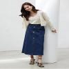 NineFit Basics Women's Long Buttoned Denim Skirt with Pockets (US, Alpha, X-Large, Regular, Long, Dark Blue) view 3