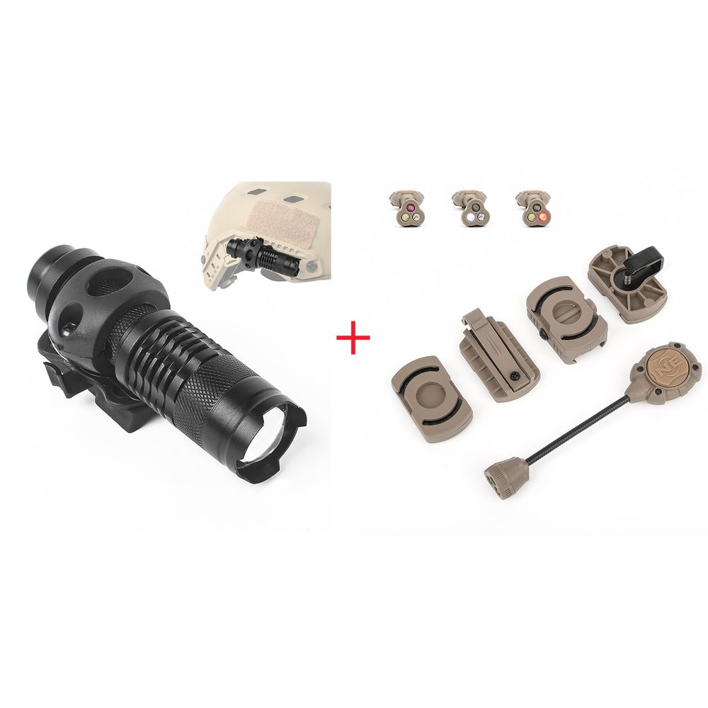 rdzzwxw Mini Zoomable Tactical Flashlight + Tactical Helmet Light with White Red IR LED Task Lamp