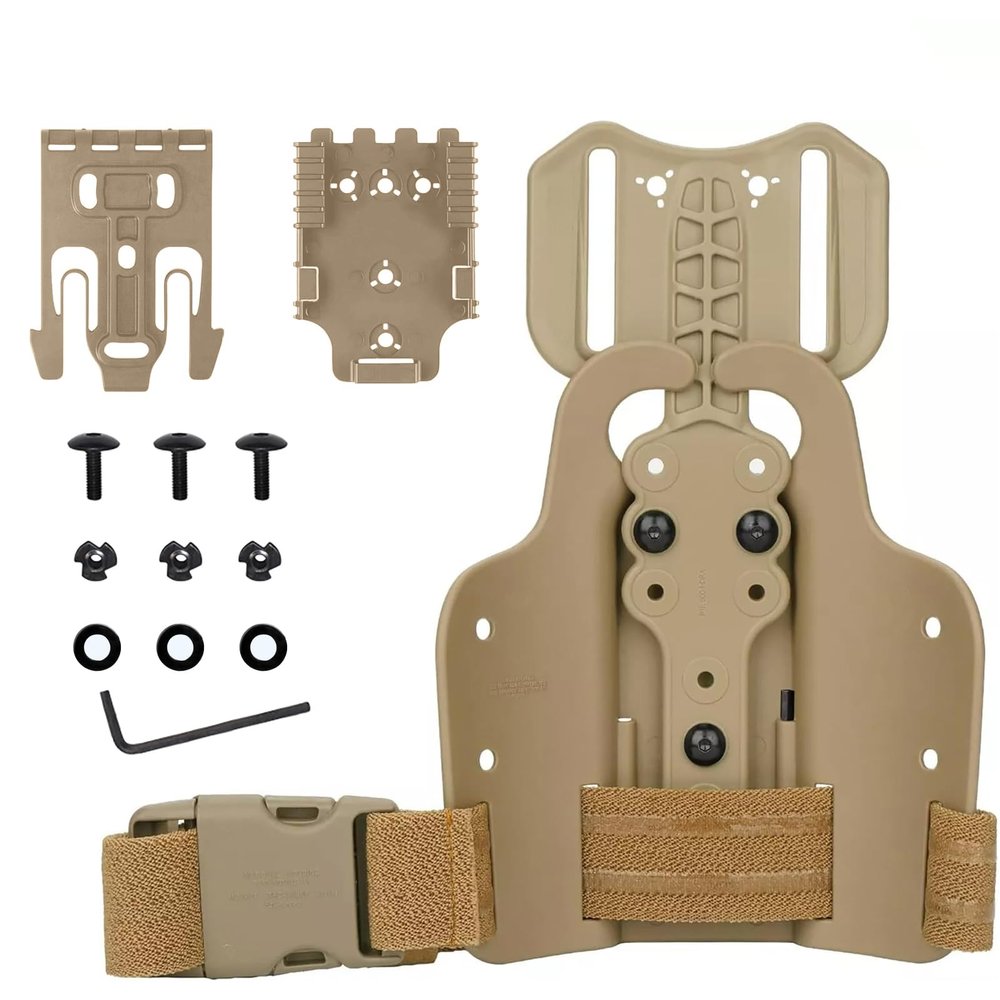 WGLILO Drop Flex Adapter and QLS 19 22 for Quick Locking System Kit, with Single Strap Leg Platform Polymer Leg Shroud for Gun Holsters, Tan