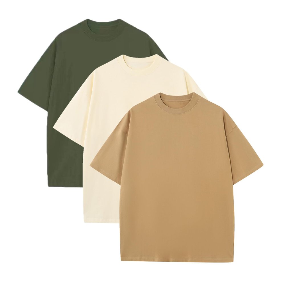 Men's Oversized Cotton T-Shirts Drop Shoulder Shirts Crew Neck Solid Casual T Shirt Short Sleeve Basic Tee
