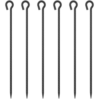 EUOKOK 30 Inch Rebar Stakes Heavy Duty 6 Pack Tent Stakes with Loop 1/2 Inch Diameter Tarp Pegs Tree Stakes and Supports Ground Anchors Garden Rope Fence Stakes for Outdoor Camping and Yard, Black