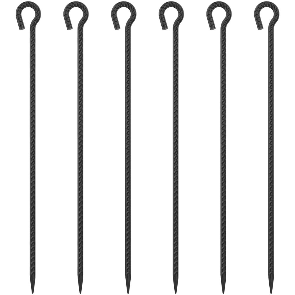 EUOKOK 30 Inch Rebar Stakes Heavy Duty 6 Pack Tent Stakes with Loop 1/2 Inch Diameter Tarp Pegs Tree Stakes and Supports Ground Anchors Garden Rope Fence Stakes for Outdoor Camping and Yard, Black