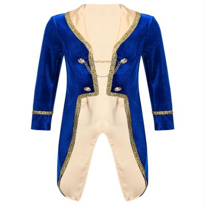 YONGHS Boys Gothic Steampunk Corset Halloween Royal Court Prince Coat Long Sleeve Victorian Tailcoat Jacket Royal Blue 6 Years