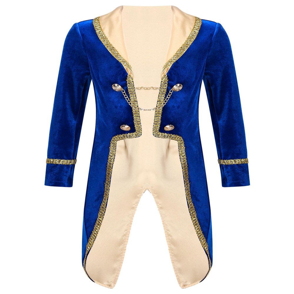 YONGHS Boys Gothic Steampunk Corset Halloween Royal Court Prince Coat Long Sleeve Victorian Tailcoat Jacket Royal Blue 6 Years