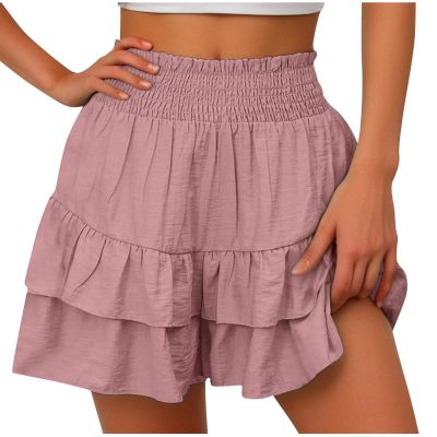 Lastesso Board Shorts Women Shorts for Women Trendy Cute Flowy Dance Shorts Ruched High Waisted Summer Vacation Shorts Comfy Cotton Short Pants
