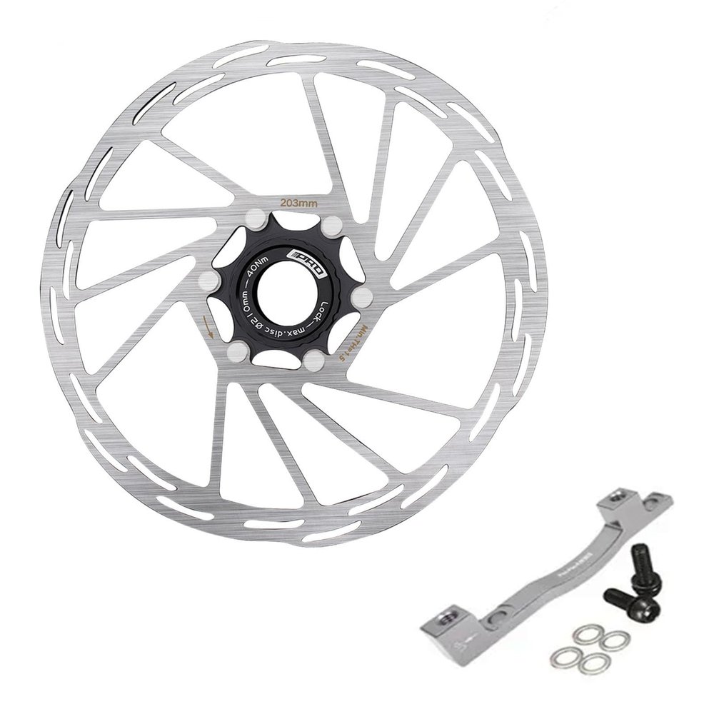 BUCKLOS Titanium PM Front Rear 203mm Disc Brake Caliper Mount Adapter Gear Parts Accessories with IIIPRO 203mm Bike Centerlock Disc Brake Rotor