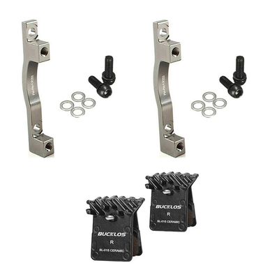 BUCKLOS Titanium PM Front Rear 203mm Disc Brake Caliper Mount Adapter Gear Parts Accessories with 2 Pairs BL-01S Disc Brake Pads for Ceramic Shimano N03A N04C L05A K04S K04Ti K05S K05Ti M8110