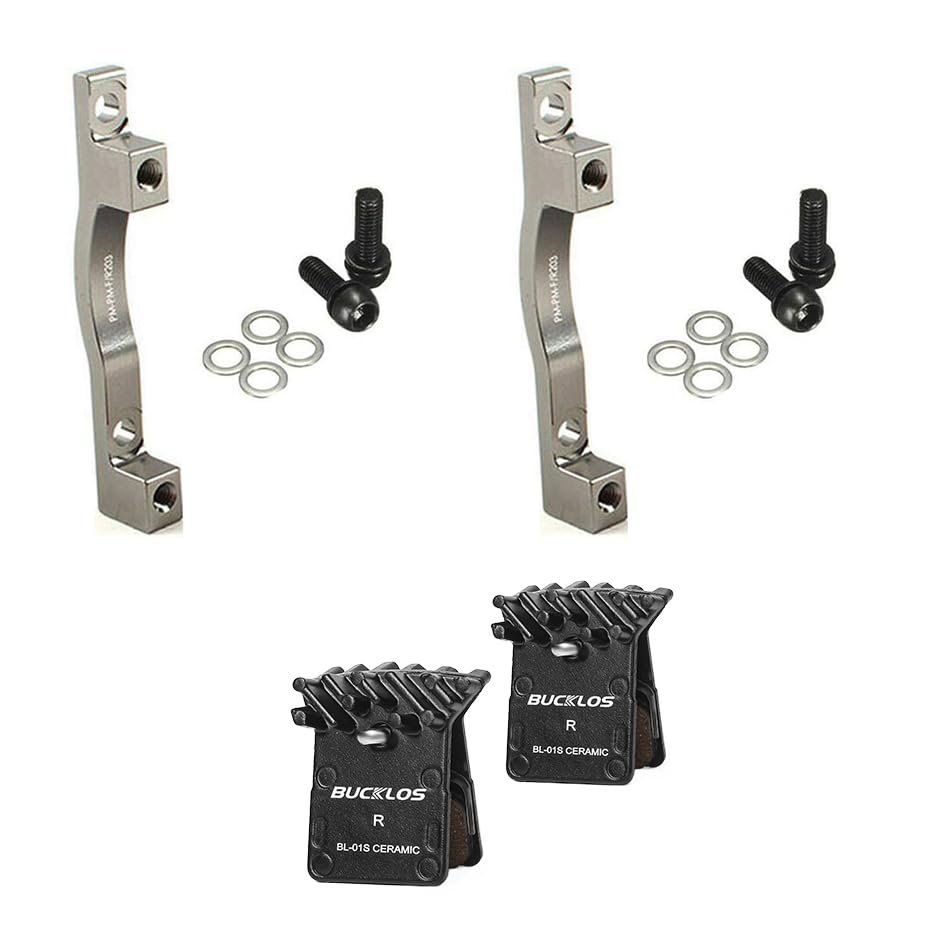 BUCKLOS Titanium PM Front Rear 203mm Disc Brake Caliper Mount Adapter Gear Parts Accessories with 2 Pairs BL-01S Disc Brake Pads for Ceramic Shimano N03A N04C L05A K04S K04Ti K05S K05Ti M8110