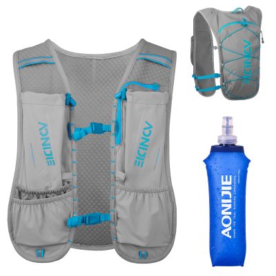 Azarxis Hydration Running Vest Backpack Pack 5L for Women and Men Jogging Trail Race Marathon Cycling Hiking (Gray with 500ml Soft Flask)