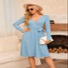 Newshows Womens 2025 Fall Sweater Dress Long Sleeve Business Casual Outfits V Neck Ribbed Knit Belt Trendy with Pockets(Light Blue, XL) view 4