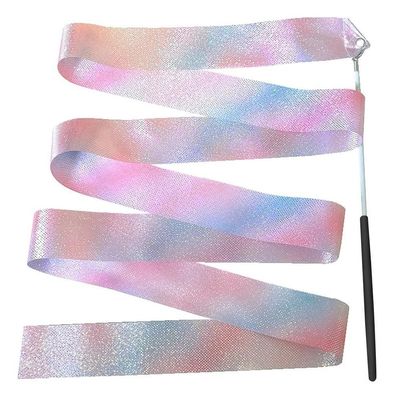 YMXHYC Dance Ribbons 2M/4M Gym Ribbons Dance Ribbon Rhythmic Art Gymnastics Ballet Streamer Twirling Rod Rainbow Stick(Black Handle,2M)