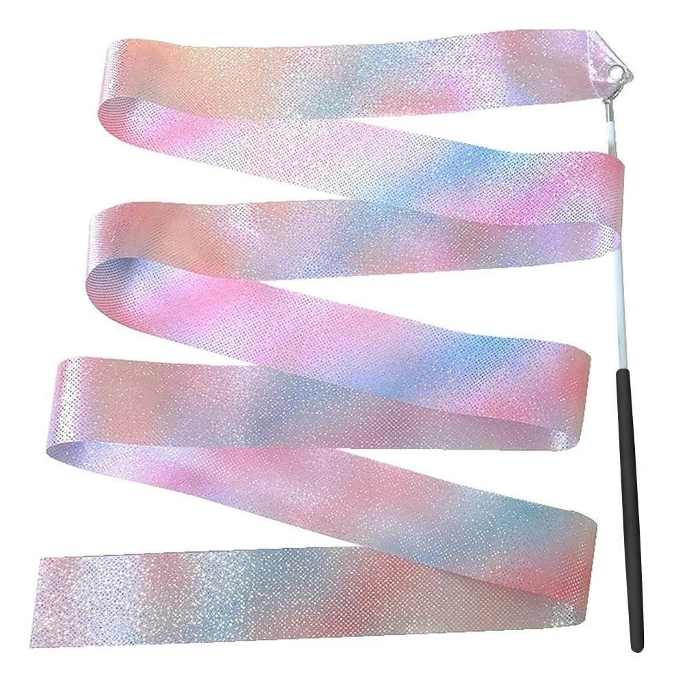 YMXHYC Dance Ribbons 2M/4M Gym Ribbons Dance Ribbon Rhythmic Art Gymnastics Ballet Streamer Twirling Rod Rainbow Stick(Black Handle,2M)