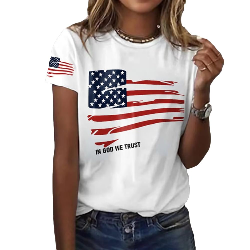 NineFit Basics in God We Trust Flag Shirt Loves Jesus and America Too Shirt in God We Trust Tee Shirt V Neck T Shirt for Women Funny, Medium, White