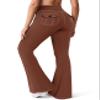 SEASUM Cargo Yoga Flare Leggings for Women Flap Pockets Butt Lifting Workout Gym Contrast Stitching Bootcut Casual Pants Imitation Jeans Khaki L view 1