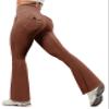 SEASUM Cargo Yoga Flare Leggings for Women Flap Pockets Butt Lifting Workout Gym Contrast Stitching Bootcut Casual Pants Imitation Jeans Khaki L view 2