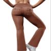 SEASUM Cargo Yoga Flare Leggings for Women Flap Pockets Butt Lifting Workout Gym Contrast Stitching Bootcut Casual Pants Imitation Jeans Khaki L view 3