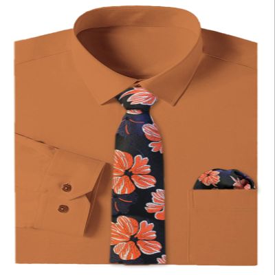 Cromoncent Men's Stylish Business Dress Shirt and Tie Combo,Long Sleeve,Stretchable,Trendy Designs,Breathable,Orange Lower,L