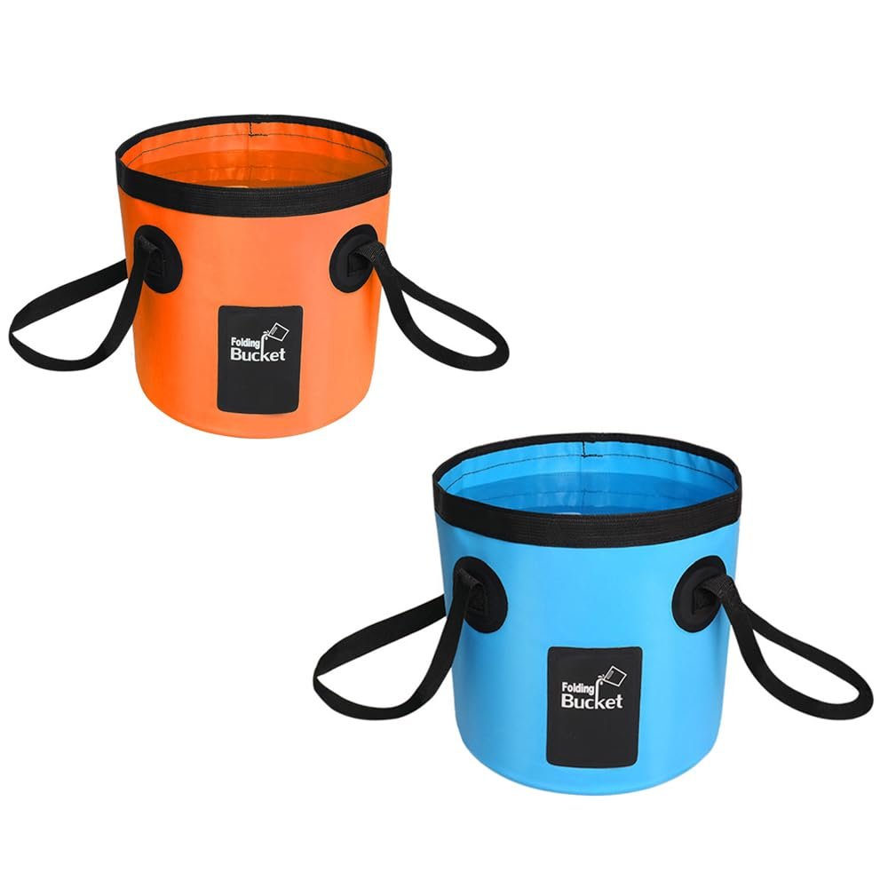 TopHomer Collapsible Bucket with Handle Portable Camping Bucket 12L Outdoor Fishing Water Folding Bucket for RVing, Camping, Hiking, Boating, Backpacking(Light Blue and Orange)