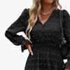 NineFit Basics Women's Polka Dots Long Sleeve V Neck Dresses Button Down Vintage Boho Maxi Dress Stretchy Waist Ruffle Beach Dress (Small,Black) view 2