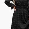 NineFit Basics Women's Polka Dots Long Sleeve V Neck Dresses Button Down Vintage Boho Maxi Dress Stretchy Waist Ruffle Beach Dress (Small,Black) view 3