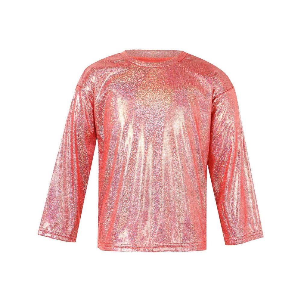 iiniim Kids Girls Shiny Metallic Jazz Hip Hop Dance T-Shirt Long Sleeve Loose Tops for Stage Club Party Costume Red 17-18 Years