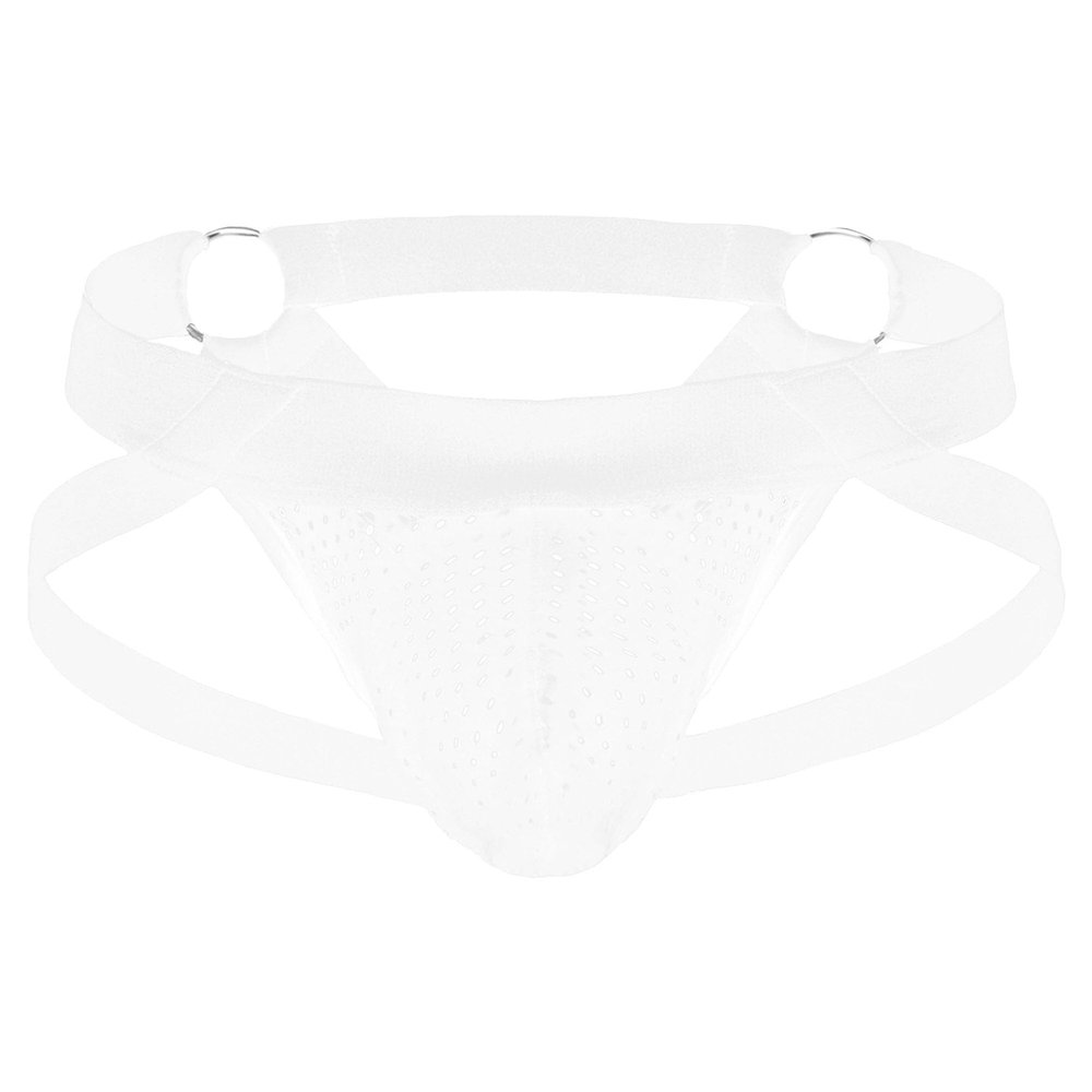 JEsilunmaMY Men's Mesh Jockstrap Underwear Low Rise Breathable Supporter Jock Straps Hollow Out Pouch Underpants Thong (White-1PC,XX-Large)