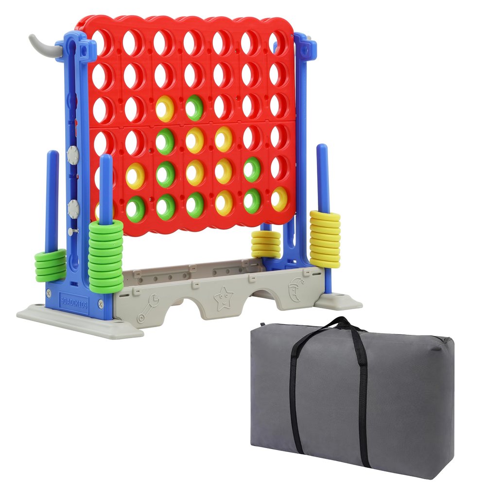 SDADI Height Adjustable 3-in-1 Giant 4-in-a-Row Connect Game with Golf and Ring Toss, Jumbo 4-to-Score Indoor/Outdoor Yard Party Game for Kids, Adults & Family