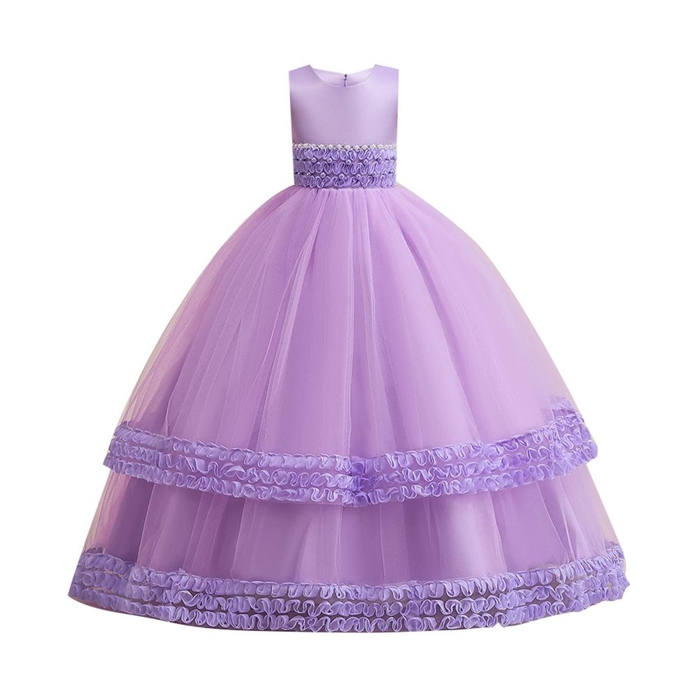 Baby Girls Princess Dress Sequins Bowknot Dress Kids Puff Sleeve Birthday Pageant Wedding Tutu Gown Dress (Purple, 6-7 Years)
