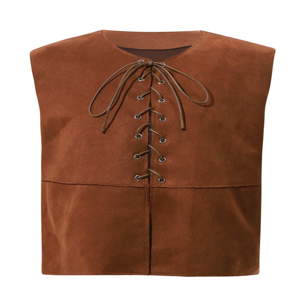 YONGHS Kids Boys Girls Gothic Suit Vest Medieval Steampunk V-Neck Sleeveless Lace-Up Dressy Waistcoat Dark Brown 4 Years