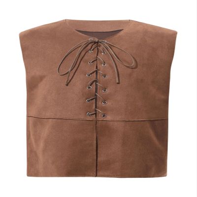 YONGHS Kids Boys Girls Gothic Suit Vest Medieval Steampunk V-Neck Sleeveless Lace-Up Dressy Waistcoat Brown 16 Years
