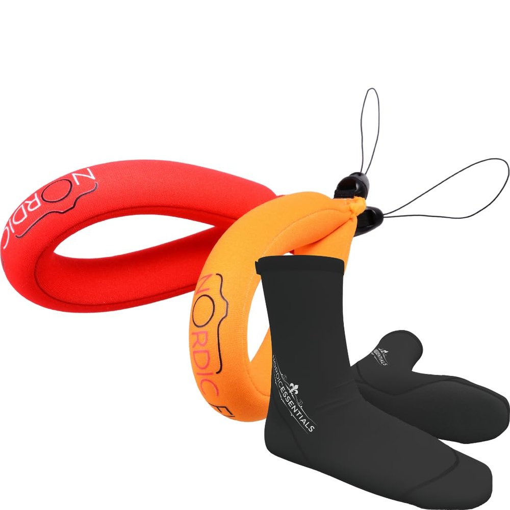 Camera Floats 2p - Red Orange Bundle with Beach Socks 1p XS - Black