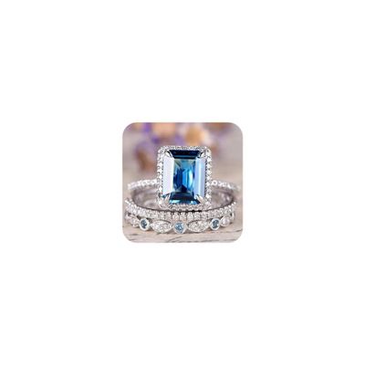 Mnyixsi Platinum Plated 925 Sterling Silver Sapphire Engagement Wedding Ring Set AAAAA Cz 925 Sterling Silver 3pcs Square Shape White Blue Gemstone Rings Set Size 7