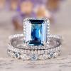 Mnyixsi Platinum Plated 925 Sterling Silver Sapphire Engagement Wedding Ring Set AAAAA Cz 925 Sterling Silver 3pcs Square Shape White Blue Gemstone Rings Set Size 7 view 3