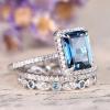 Mnyixsi Platinum Plated 925 Sterling Silver Sapphire Engagement Wedding Ring Set AAAAA Cz 925 Sterling Silver 3pcs Square Shape White Blue Gemstone Rings Set Size 7 view 4