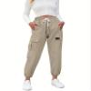 Betusline Girl's Outdoor Casual Cargo Jogger Pants with Pockets Khaki 11-12 Years view 4