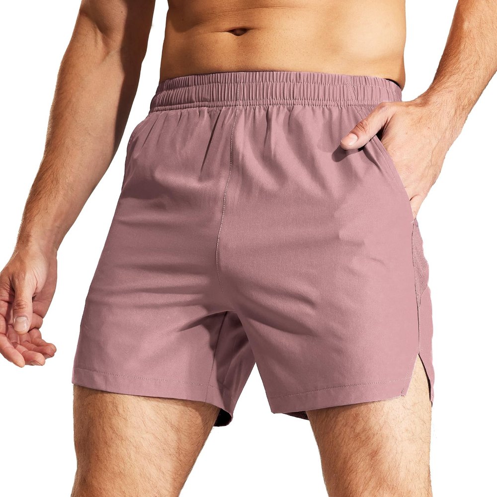 MIER Men's 5 Inch Athletic Running Shorts Quick Dry Workout Gym Shorts with Pockets, Elastic Waist, Dusty Pink, XL