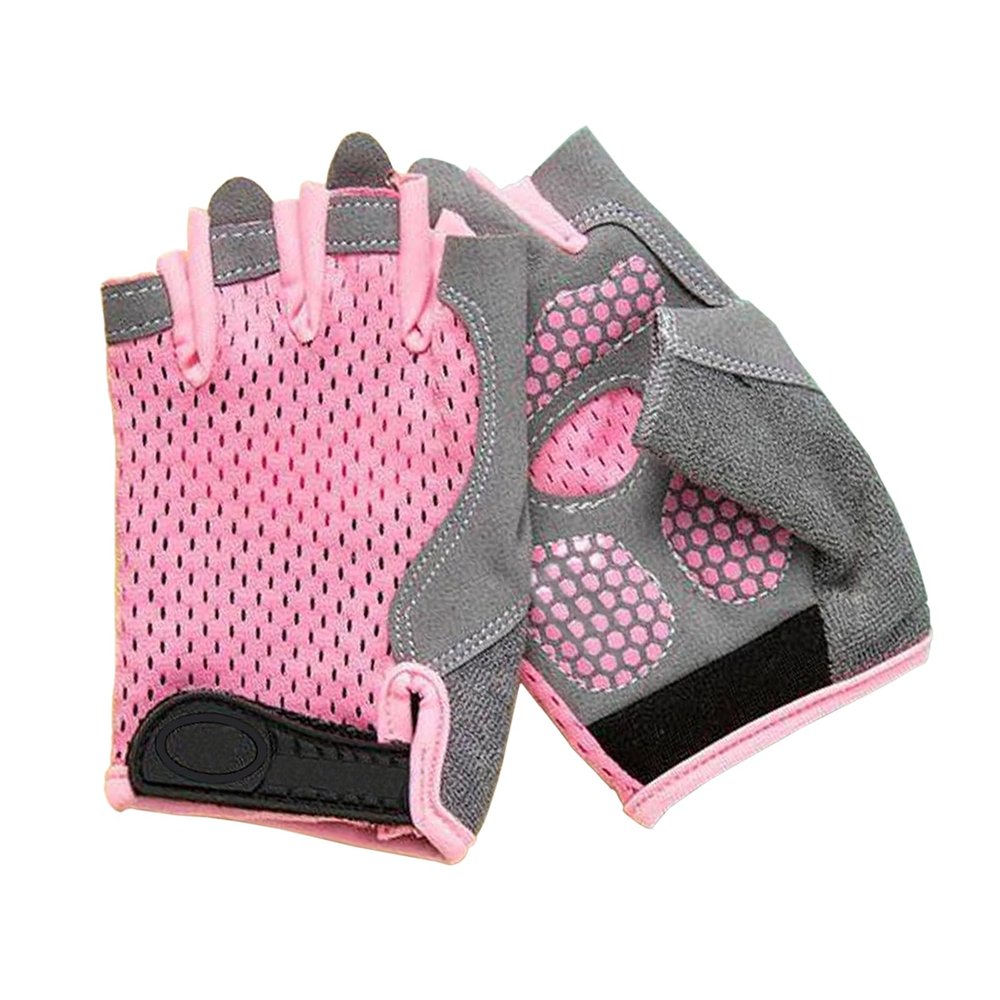 Beisto Childrens Riding Gloves Summer Half Finger Non-Slip Breathable Padded Palm Sports Adjustable Gloves for Boys Girls, pink_M