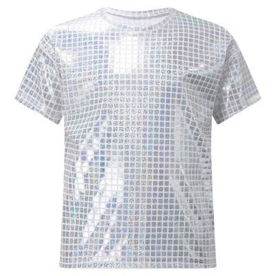 iiniim Kids Girls Metallic Shiny Round Neck Jazz Hip Hop Dance Tops Boys Unisex Sequined T-Shirt Silver 11-12 Years