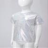 iiniim Kids Girls Metallic Shiny Round Neck Jazz Hip Hop Dance Tops Boys Unisex Sequined T-Shirt Silver 11-12 Years view 4