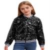 Miaeowve Kids Girls Sequin Bomber Jacket Sparkle Long Sleeve Zipper Up Party Jacket Outwear Black 14 Years view 1