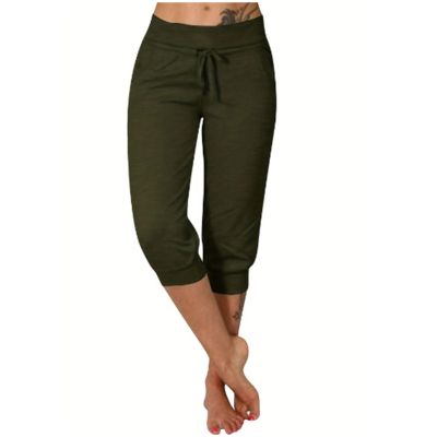 Cargo Capri Pants Women Casual Summer Cropped Joggers Capris Leggings w Pockets Elastic Waist Drawstring Sweatpants