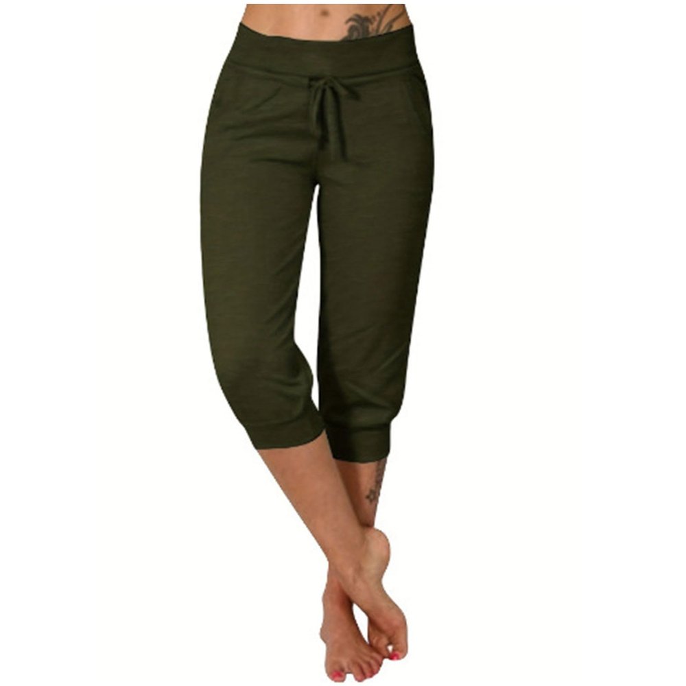 Cargo Capri Pants Women Casual Summer Cropped Joggers Capris Leggings w Pockets Elastic Waist Drawstring Sweatpants