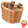 BATTIPAW Kids Bicycle Handlebar Basket, Rattan Storage Basket with Adjustable PU Belts, Brown, Handlebar Mount view 1