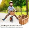 BATTIPAW Kids Bicycle Handlebar Basket, Rattan Storage Basket with Adjustable PU Belts, Brown, Handlebar Mount view 2