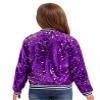 Xnihocha Girls Sequin Jacket Long Sleeve Kids Bomber Coats Spring Fall Party Outfits for Kids Purple 6 Years view 2