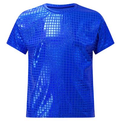 iiniim Kids Girls Metallic Shiny Round Neck Jazz Hip Hop Dance Tops Boys Unisex Sequined T-Shirt Blue 13-14 Years