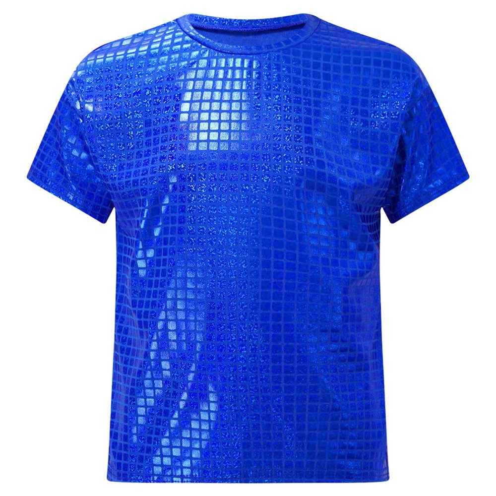 iiniim Kids Girls Metallic Shiny Round Neck Jazz Hip Hop Dance Tops Boys Unisex Sequined T-Shirt Blue 13-14 Years