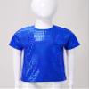 iiniim Kids Girls Metallic Shiny Round Neck Jazz Hip Hop Dance Tops Boys Unisex Sequined T-Shirt Blue 13-14 Years view 3